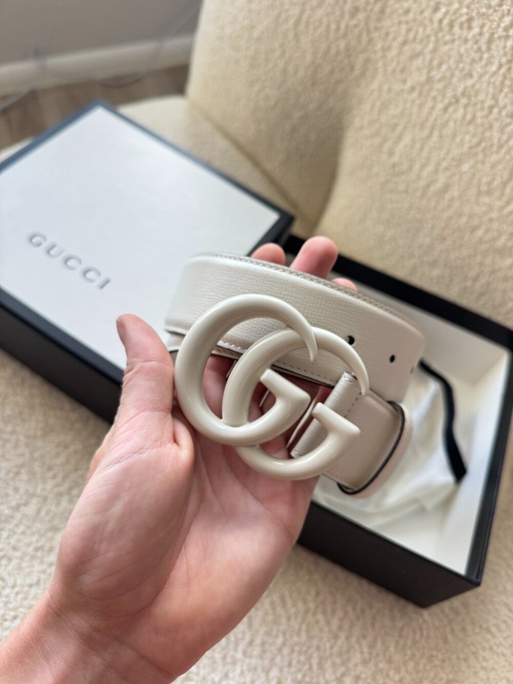 White Gucci Marmont Belt - Never Worn - Size 85